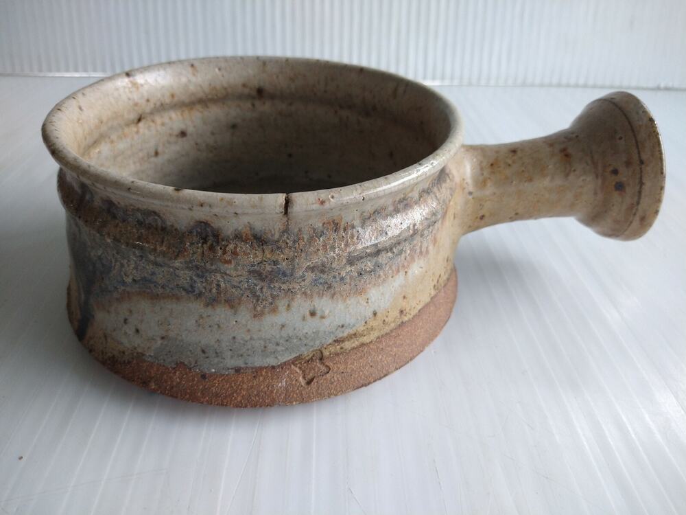 Studio Pottery Stoneware 7" Bowl With Single Handle - 4 Point Star Mark